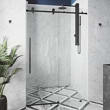 Volare 60x76 Reversible Sliding Shower Door with Clear Glass in Matte Black