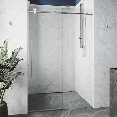 Volare 60x76 Reversible Sliding Shower Door with Clear Glass in Stainless Steel