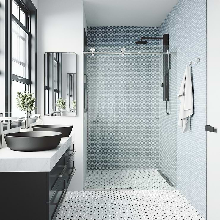 Volare 60x76 Reversible Sliding Shower Door with Clear Glass in Stainless Steel