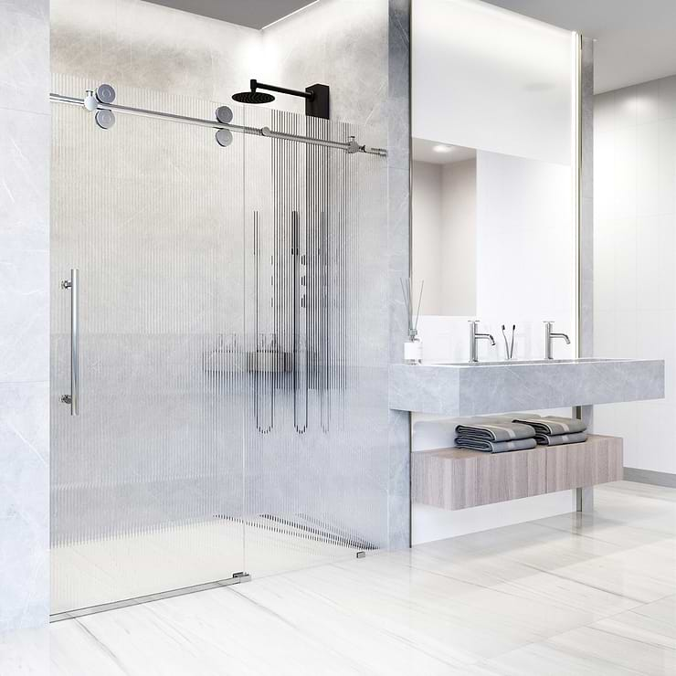 Gemello 60x74 Left Sliding Shower Door with Fluted Glass in Chrome