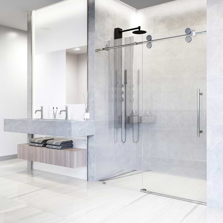 Gemello 60x74 Right Sliding Shower Door with Fluted Glass in Chrome