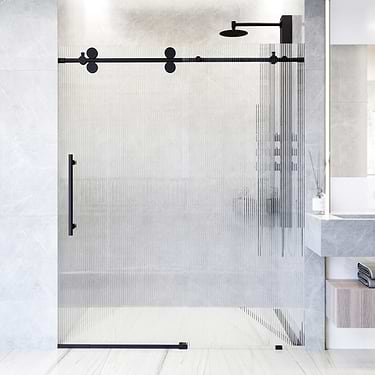 Gemello 60x74 Left Sliding Shower Door with Fluted Glass in Matte Black