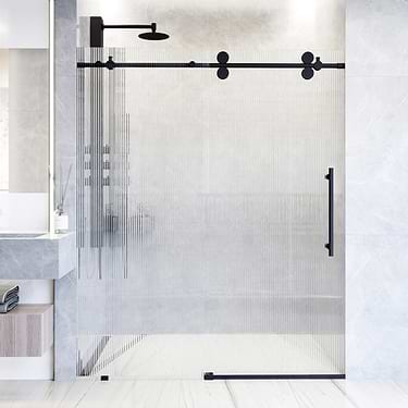Gemello 60x74 Right Sliding Shower Door with Fluted Glass in Matte Black