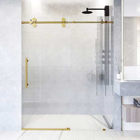 Gemello 60x74 Left Sliding Shower Door with Fluted Glass in Brushed Gold