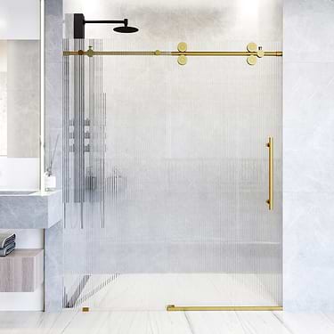Gemello 60x74 Right Sliding Shower Door with Fluted Glass in Brushed Gold