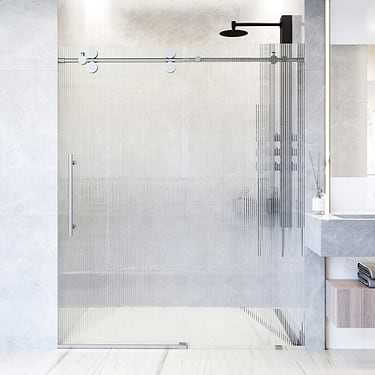 Gemello 60x74 Left Sliding Shower Door with Fluted Glass in Stainless Steel