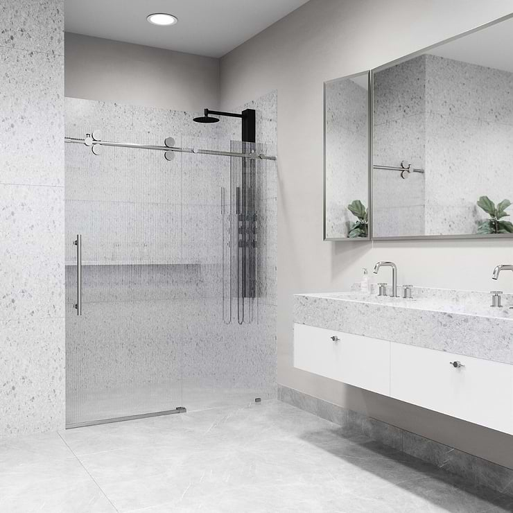 Gemello 60x74 Left Sliding Shower Door with Fluted Glass in Stainless Steel