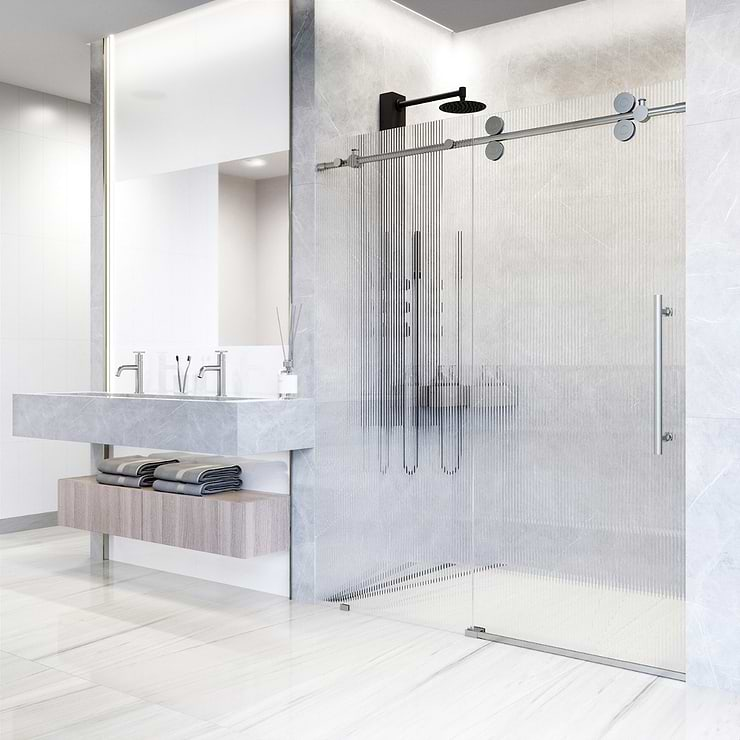 Gemello 60x74 Right Sliding Shower Door with Fluted Glass in Stainless Steel