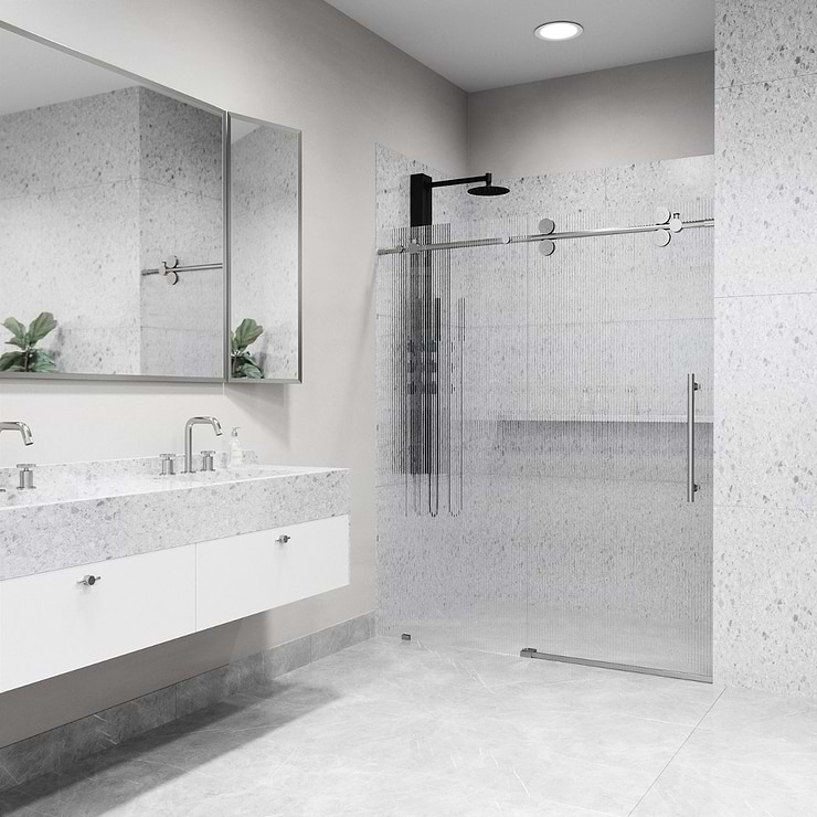 Gemello 60x74 Right Sliding Shower Door with Fluted Glass in Stainless Steel