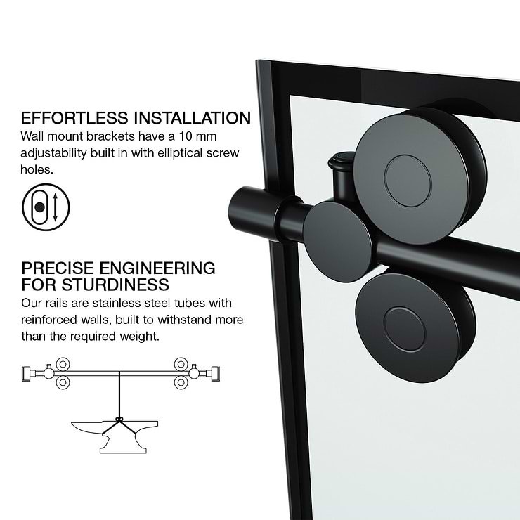 Gemello 60x74 Reversible Sliding Shower Door with Grid Glass in Matte Black