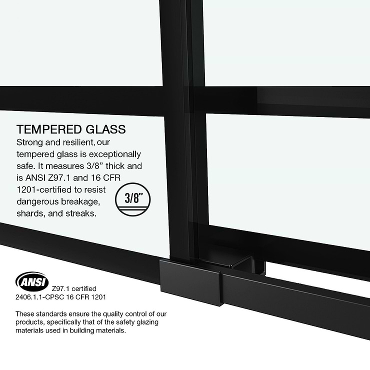 Gemello 60x74 Reversible Sliding Shower Door with Grid Glass in Matte Black