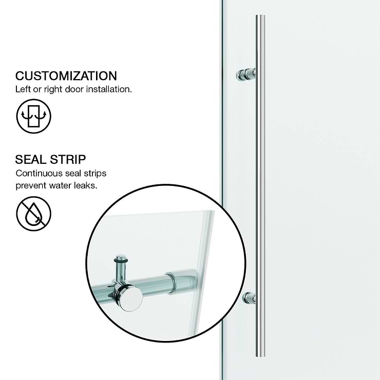 Volare 72x76 Reversible Sliding Shower Door with Clear Glass in Chrome