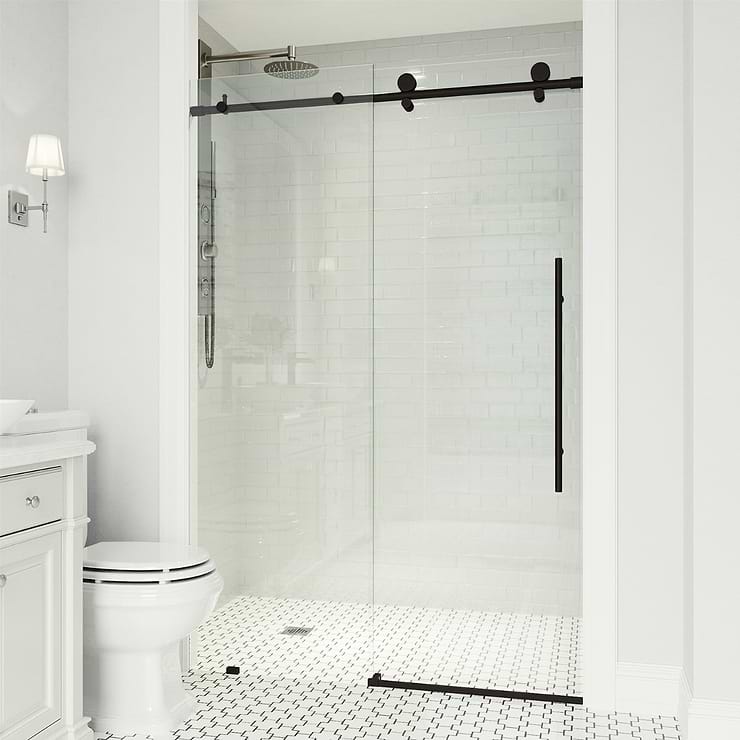 Volare 72x76 Reversible Sliding Shower Door with Clear Glass in Matte Black