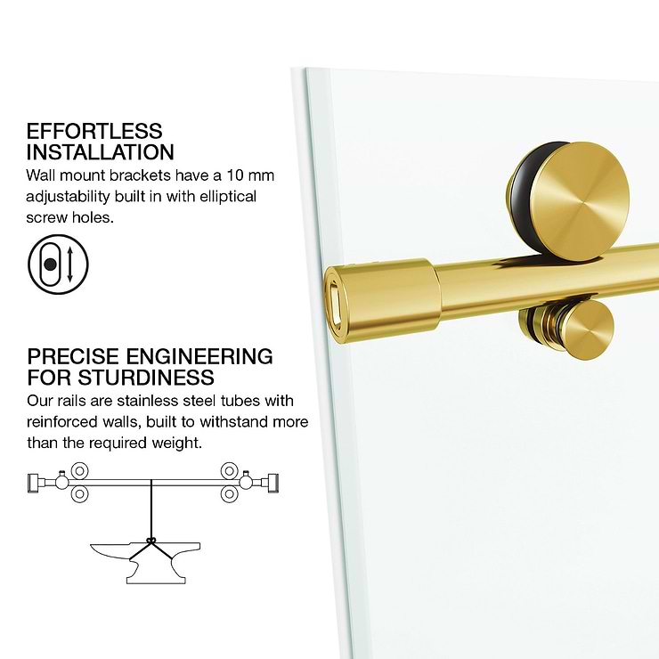 Volare 72x76 Reversible Sliding Shower Door with Clear Glass in Brushed Gold