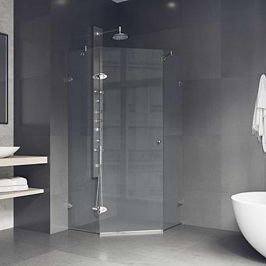 Angelo 36x36x74 Reversible Hinged Enclosure Shower Door with Clear Glass in Brushed Nickel