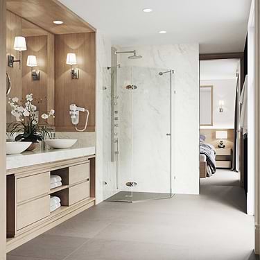Angelo 42x42x74 Reversible Hinged Enclosure Shower Door with Clear Glass in Brushed Nickel