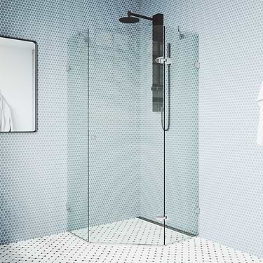 Angelo 38x38x74 Reversible Hinged Enclosure Shower Door with Clear Glass in Chrome