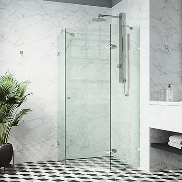 Angelo 40x40x74 Reversible Hinged Enclosure Shower Door with Clear Glass in Chrome
