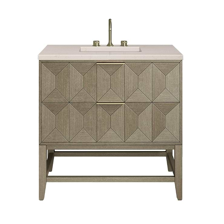 James Martin Vanities Emmeline Pebble Oak 36" Single Vanity with Eternal Marfil Quartz Counter