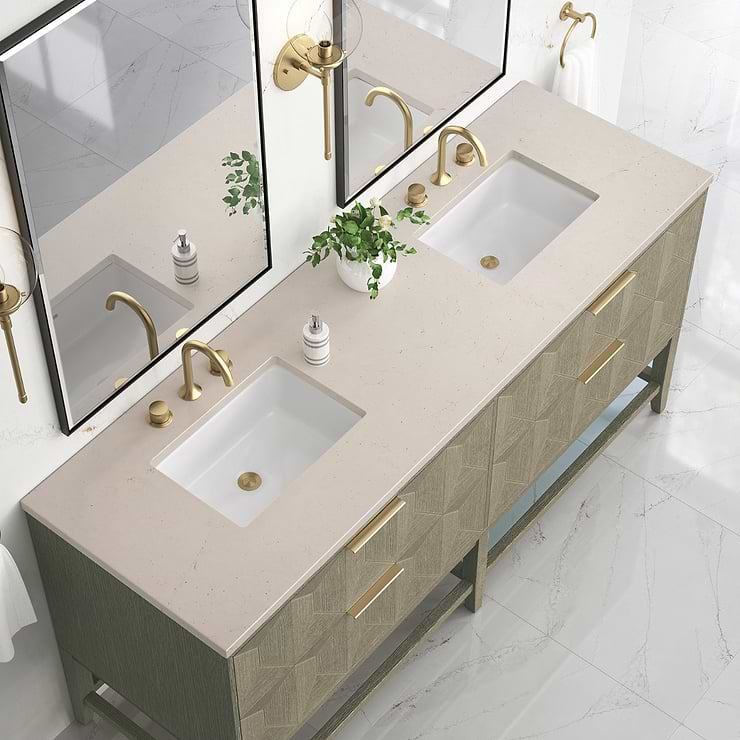 James Martin Vanities Emmeline Pebble Oak 72" Double Vanity with Eternal Marfil Quartz Counter