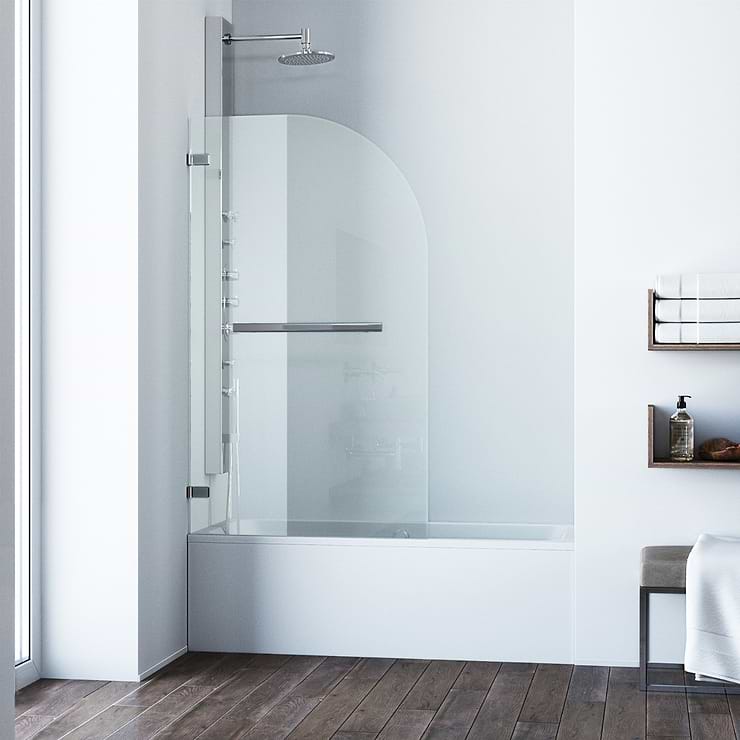 Straya 34x58 Reversible Hinged Screen Bathtub Door with Clear Glass in Chrome