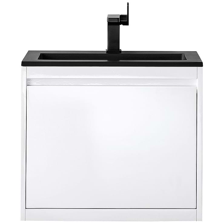 James Martin Vanities Milan 24" Glossy White Vanity with Charcoal Black Solid Surface Counter