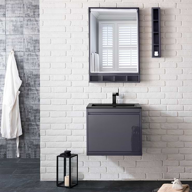 Milan 24" Modern Gray Vanity and Charcoal Black Counter by JMV; in Modern Gray Glossy Wood; released 2024; new, trends