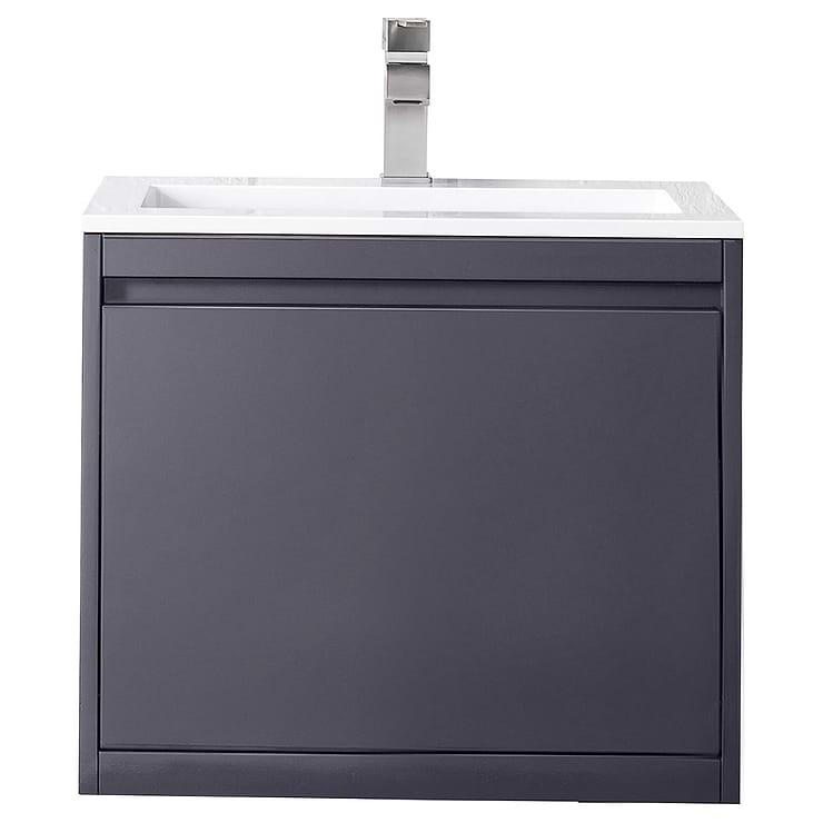 James Martin Vanities Milan 24" Modern Gray Vanity with Glossy White Solid Surface Counter