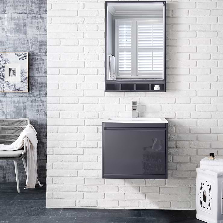 Milan 24" Modern Gray Vanity and Glossy White Counter by JMV; in Modern Gray Glossy Wood; released 2024; new, trends