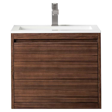 James Martin Vanities Milan 24" Mid Century Walnut Brown Vanity with Glossy White Solid Surface Counter