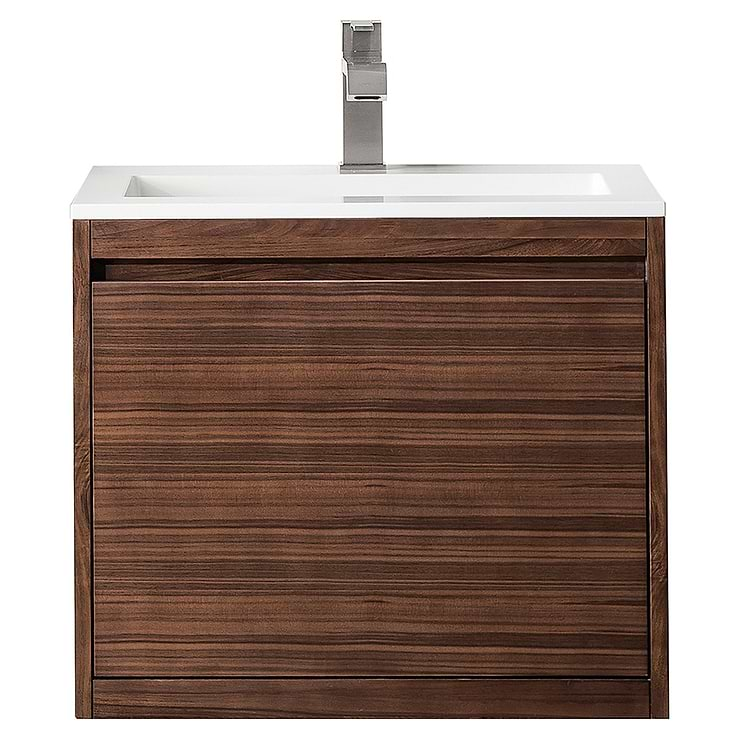 James Martin Vanities Milan 24" Mid Century Walnut Brown Vanity with Glossy White Solid Surface Counter