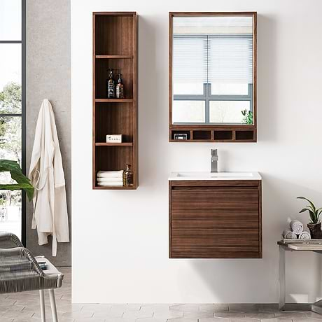 James Martin Vanities Milan 24" Mid Century Walnut Brown Vanity with Glossy White Solid Surface Counter