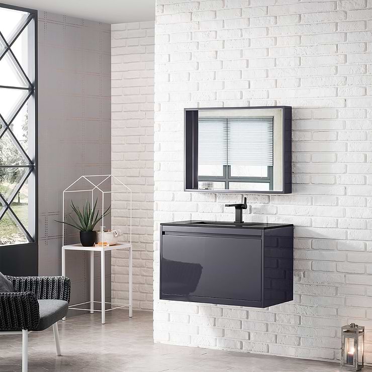 James Martin Vanities Milan 32" Modern Gray Vanity with Charcoal Black Solid Surface Counter