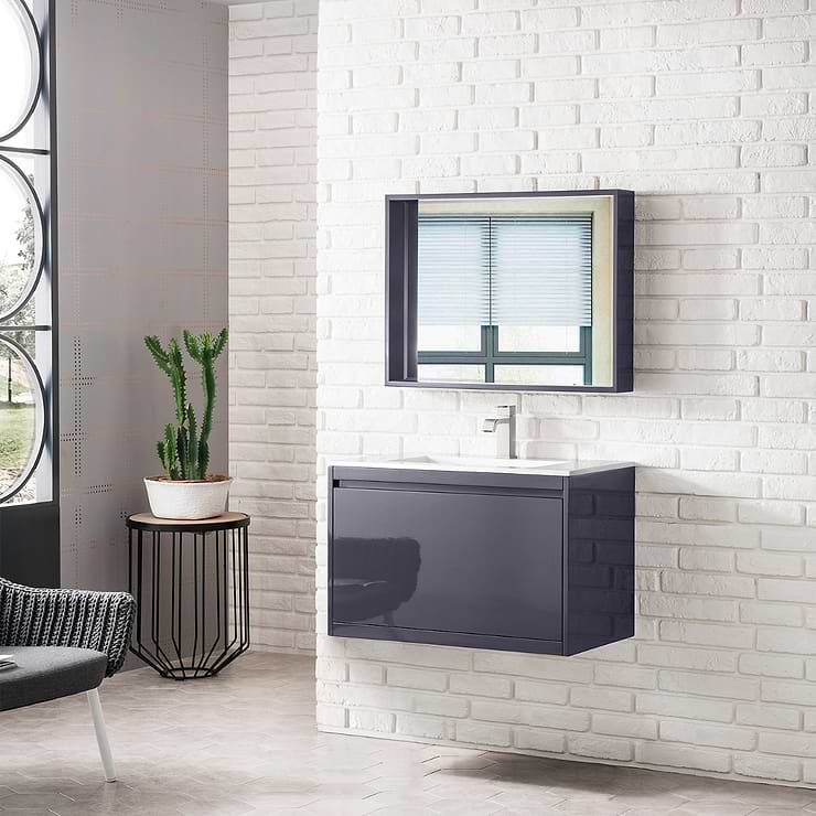 James Martin Vanities Milan 32" Modern Gray Vanity with Glossy White Solid Surface Counter