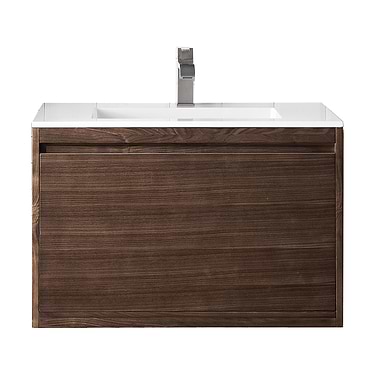 James Martin Vanities Milan 32" Mid Century Walnut Brown Vanity with Glossy White Solid Surface Counter