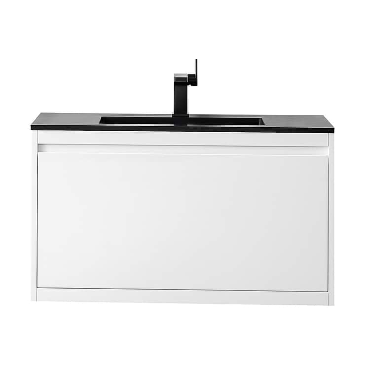 James Martin Vanities Milan 36" Glossy White Vanity with Charcoal Black Solid Surface Counter