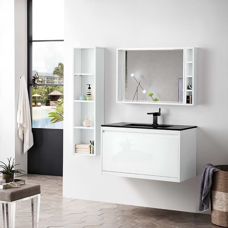 James Martin Vanities Milan 36" Glossy White Vanity with Charcoal Black Solid Surface Counter