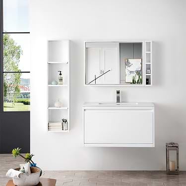 Milan 36" White Vanity and Glossy White Counter by JMV