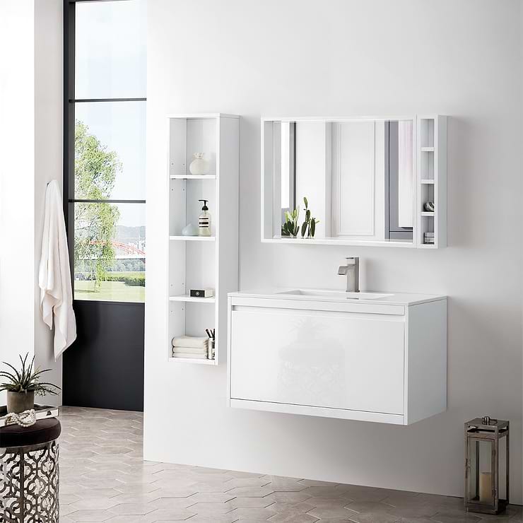 James Martin Vanities Milan 36" Glossy White Vanity with Glossy White Solid Surface Counter