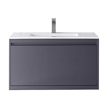 James Martin Vanities Milan 36" Modern Gray Vanity with Glossy White Solid Surface Counter