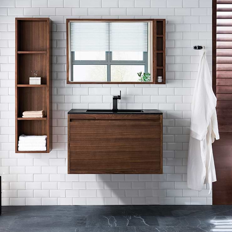  Milan 31.5 Single Vanity Cabinet, Mid Century Walnut, Radiant  Gold w/Glossy White Composite Top : Tools & Home Improvement