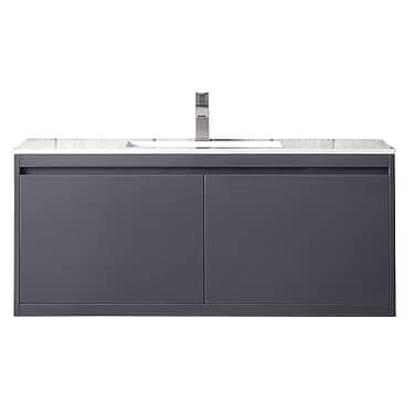 James Martin Vanities Milan 48" Modern Gray Vanity with Glossy White Solid Surface Counter