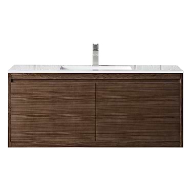 James Martin Vanities Milan 48" Mid Century Walnut Brown Vanity with Glossy White Solid Surface Counter