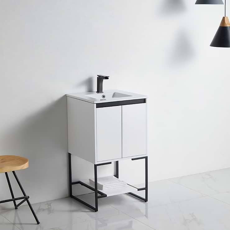 Amani 20" Matte White Single Vanity with White Integrated Top