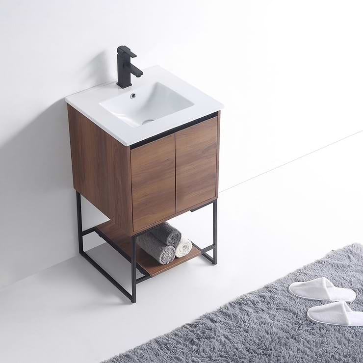 Amani 20" Walnut Brown Single Vanity with White Integrated Top