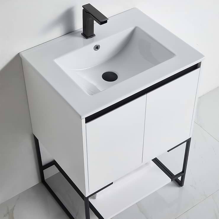 Amani 24" Matte White Single Vanity with White Integrated Top