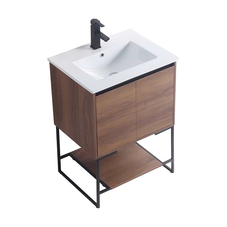 Amani 24" Walnut Brown Single Vanity with White Integrated Top
