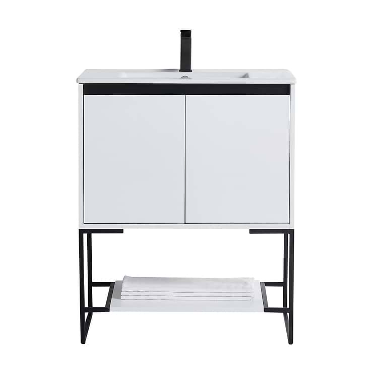 Amani 30" Matte White Single Vanity with White Integrated Top