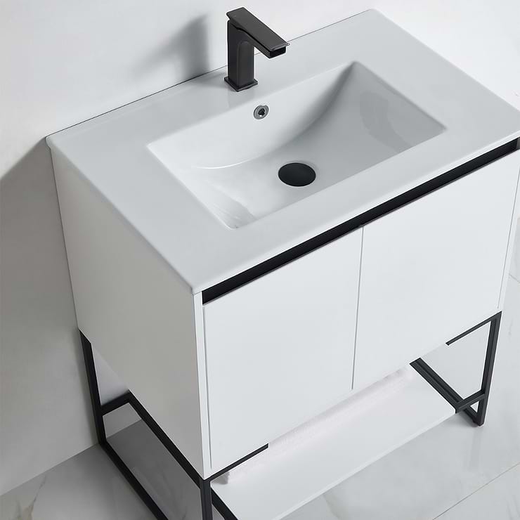 Amani 30" Matte White Single Vanity with White Integrated Top