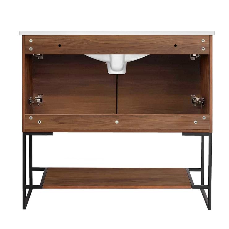 Amani 36" Walnut Brown Single Vanity with White Integrated Top